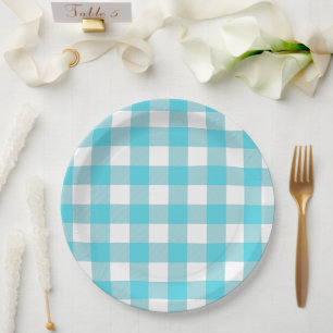 Türkis Blue & White Gingham Summer Picnic Pappteller