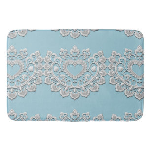 Türkis Blue White Lace Heart Wedding Bridal Badematte
