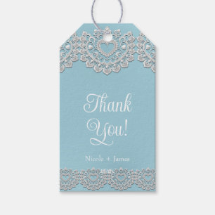 Türkis Blue White Lace Heart Wedding Bridal Geschenkanhänger