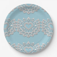 Türkis Blue White Lace Heart Wedding Bridal