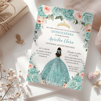 Türkis Blues Blues Princess Gold Quinceañera Einladung