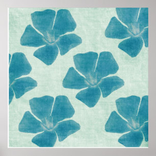 Türkis-Blumen-Druck Poster