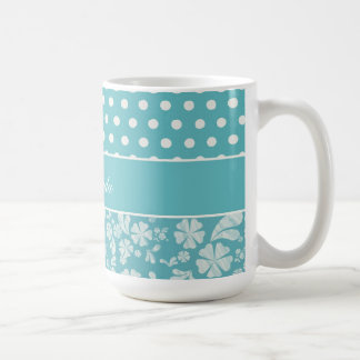 Türkis-Blumen und Polka-Punkte Tasse