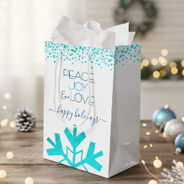 Türkis Bold Snowflake Peace Joy Liebe Typografie Mittlere Geschenktüte