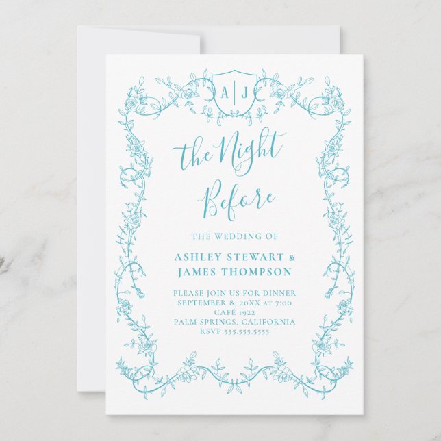 Türkis Botanische Hochzeitsprobe Dinner Einladung (Vorderseite)