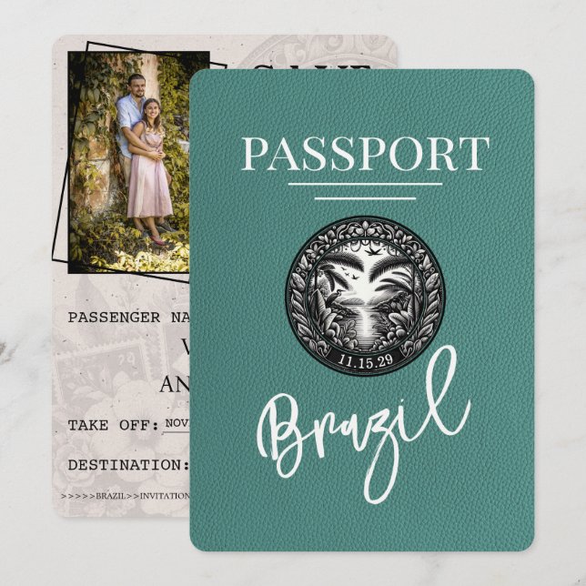 Türkis-Brasilien-Pass Save the Date (Vorne/Hinten)