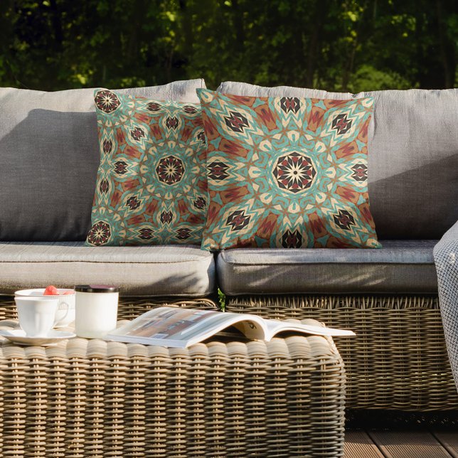 Türkis-Braun Rotes Orange Mandala Kissen (Von Creator hochgeladen)