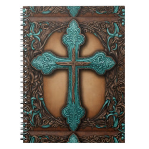 Türkis Brown Religious Western Country Cross Notizblock