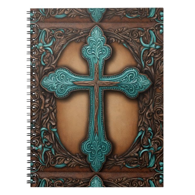 Türkis Brown Religious Western Country Cross Notizblock (Vorderseite)