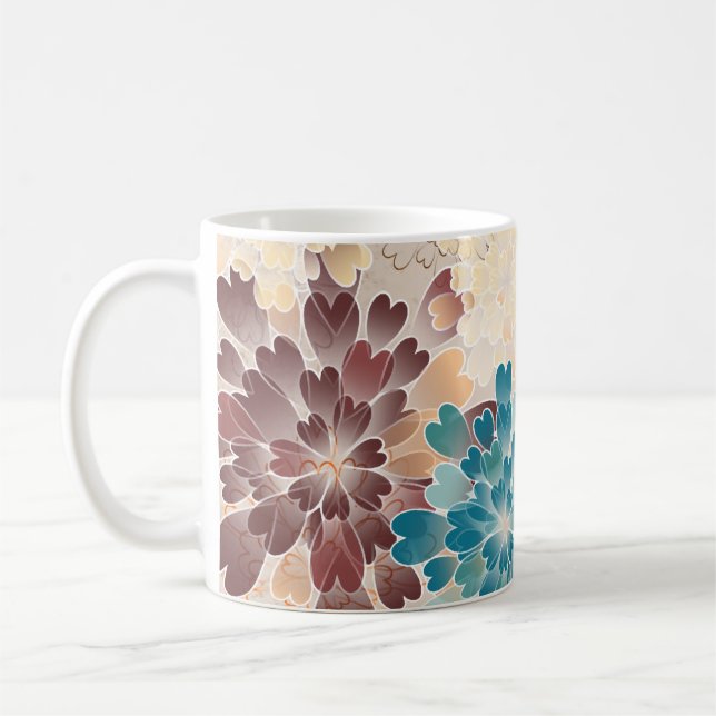 Türkis Brown u. Creme-Blumen Retro Tasse (Links)