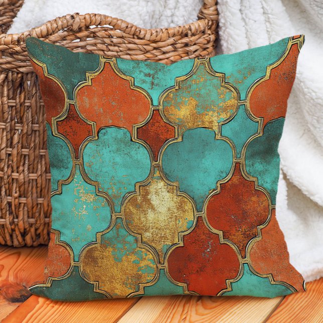 Türkis Burnt Orange marokkanisch Quatrefolie Kissen (Turquoise and burnt orange pillow)