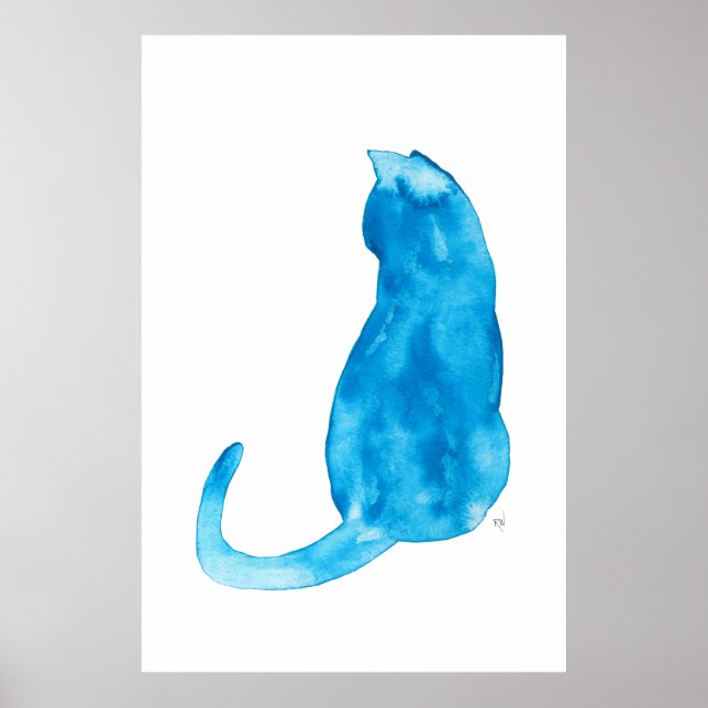 Türkis Cat Watercolor Poster (Vorne)