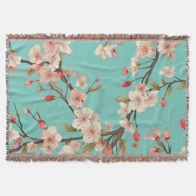 Türkis Cherry Blossom Throw Blanket Decke (Vorderseite)
