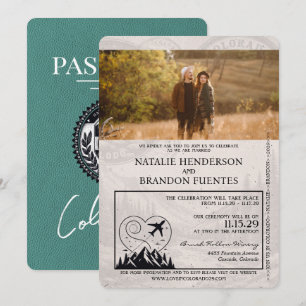 Türkis Colorado Passport Wedding Einladung