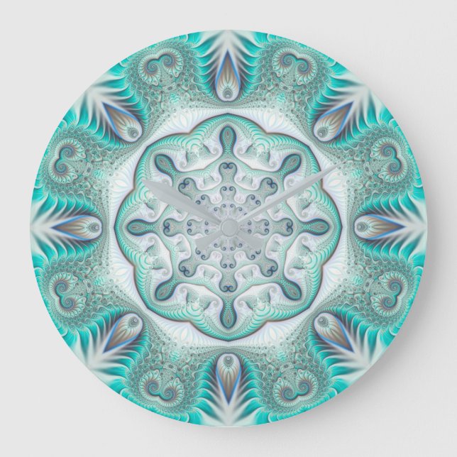 Türkis Coral Reef Mandala Große Wanduhr (Vorderseite)