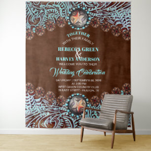 Türkis Cowboy Country Western Hochzeitsvorhang Wandteppich