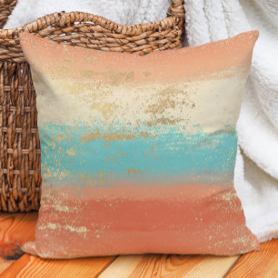 Türkis Creme Koralle Gold Boho Küste Kissen