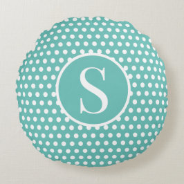 Türkis Custom Anfangsbuchstabe Polka Dot Rundes Kissen