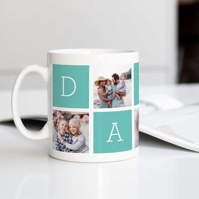Türkis | Custom Daddy 5 Foto Collage Kaffeetasse (Von Creator hochgeladen)