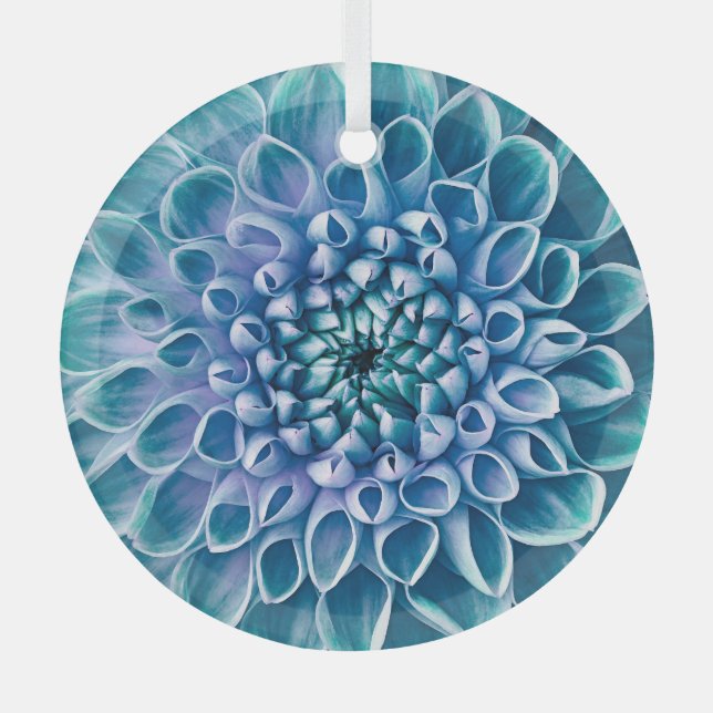 Türkis Dahlia Blume Makro Hintergrund Ornament Aus Glas (Vorderseite)