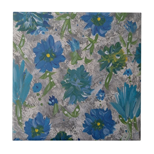 Türkis Daisy Floral Keramik Tile Fliese (Vorderseite)