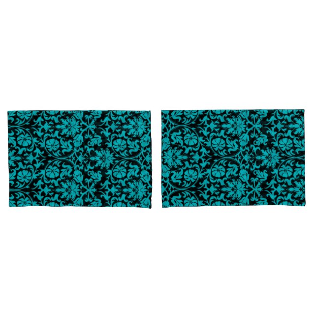 Türkis Damask Blumenmuster Kissenbezug (Vorderseite-Set)