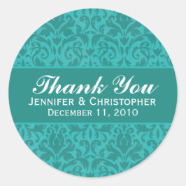 Türkis Damask Round Wedelmarken Runder Aufkleber