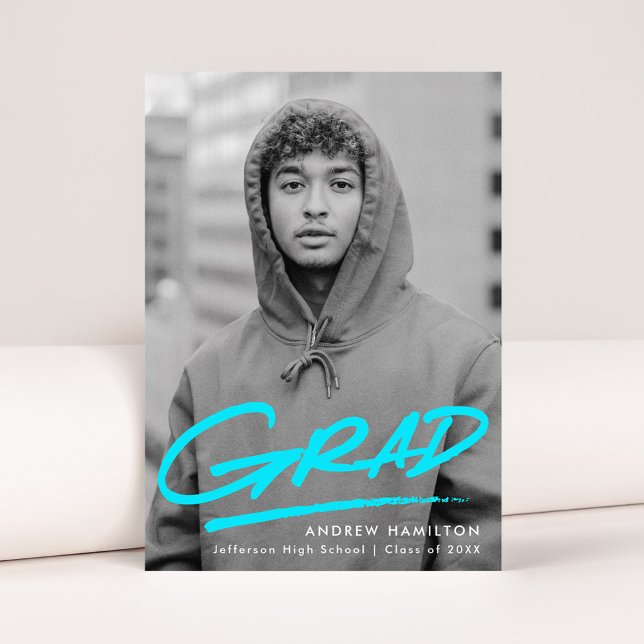 Türkis | Dashed Modern Foto Abschluss Ankündigung (Von Creator hochgeladen)