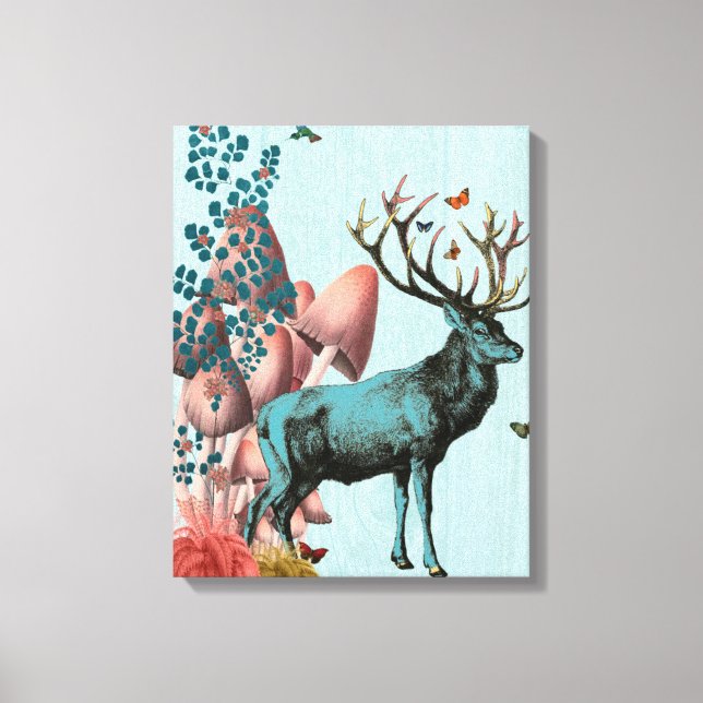 Türkis Dei im Pilzwald Leinwanddruck (Vorderseite)