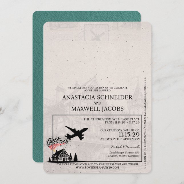Türkis Deutschland Pass Wedding Einladung (Vorne/Hinten)