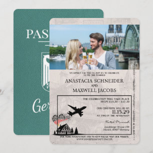 Türkis Deutschland Reisepass Hochzeit Einladung