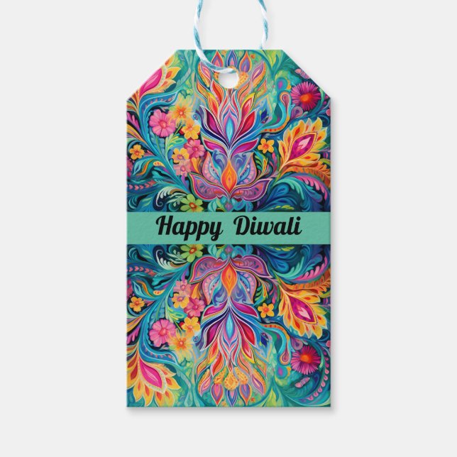 Türkis Diwali Dreamscape Geschenkanhänger (Vorderseite)