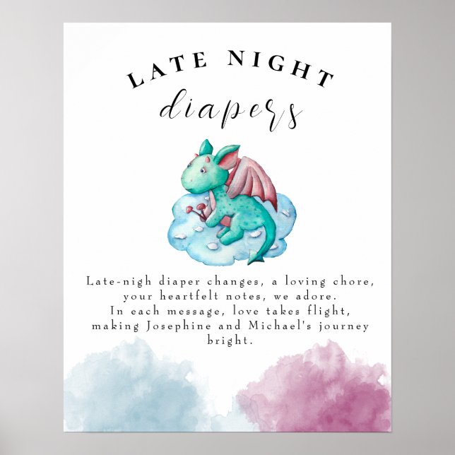 Türkis Dragon Baby Dusche Spate Night Diapers Poster (Vorne)