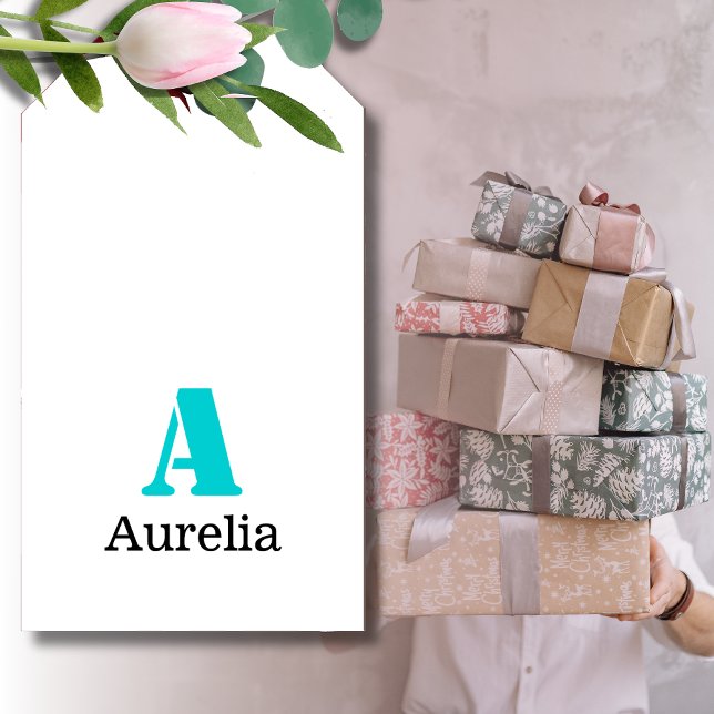 Türkis Elegant Erstmaliger Schwarzer Name | Modern Geschenkanhänger (Von Creator hochgeladen)