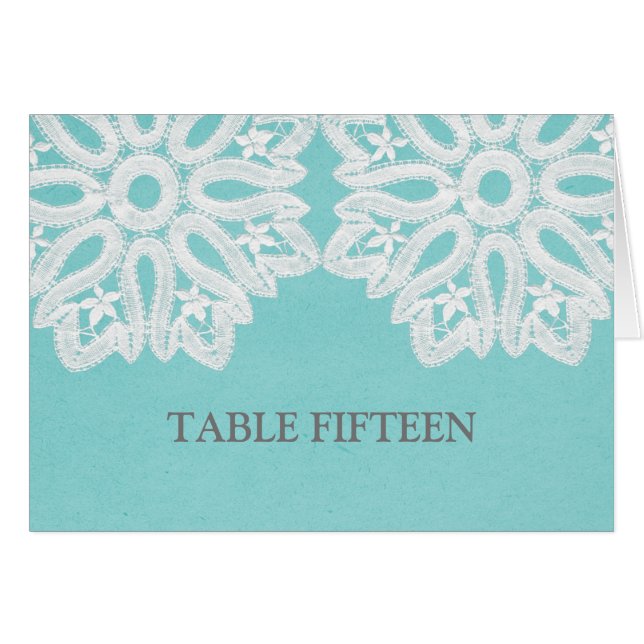 Türkis Elegante Spitzen Tischnummer Card (Vorderseite (Horizontal))