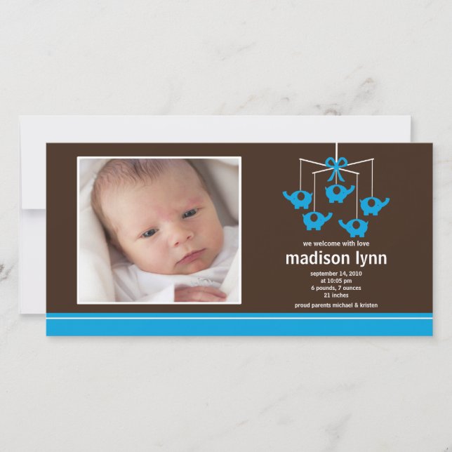 Türkis Elephants Baby Girl Birth Annoucement Ankündigung (Vorderseite)