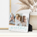 Türkis | Enkelkinder machen Life Grand 3 Foto Coll Fotoplatte<br><div class="desc">Mit dieser schönen Collage aus Foto kreieren Sie ein Geschenk für eine geliebte Oma oder Großvater. "Großkinder machen das Leben groß" erscheint in Aqua- und Graukalligraphie-Schriftzeichen unter 3 Fotos ihrer Enkel.</div>
