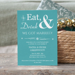 Türkis Essen Trinken Wir Sind Verheiratet Hochzeit Einladung