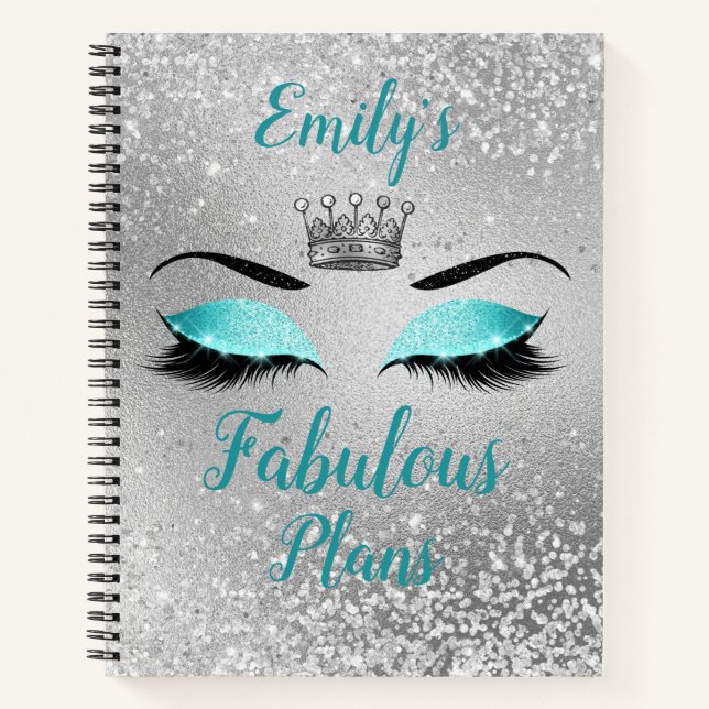 Türkis Fabulous Glitzer Eyes Notizbuch (Vorderseite)