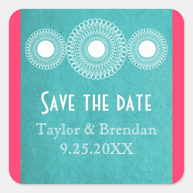 Türkis Fernost Elegance Save the Date Stickers (Vorderseite)