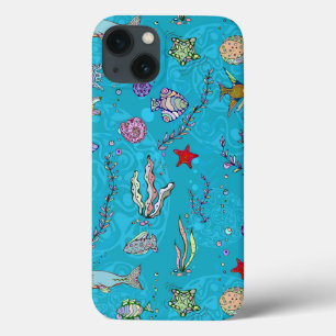Türkis-Fisch-Muster iPhone 13 Hülle