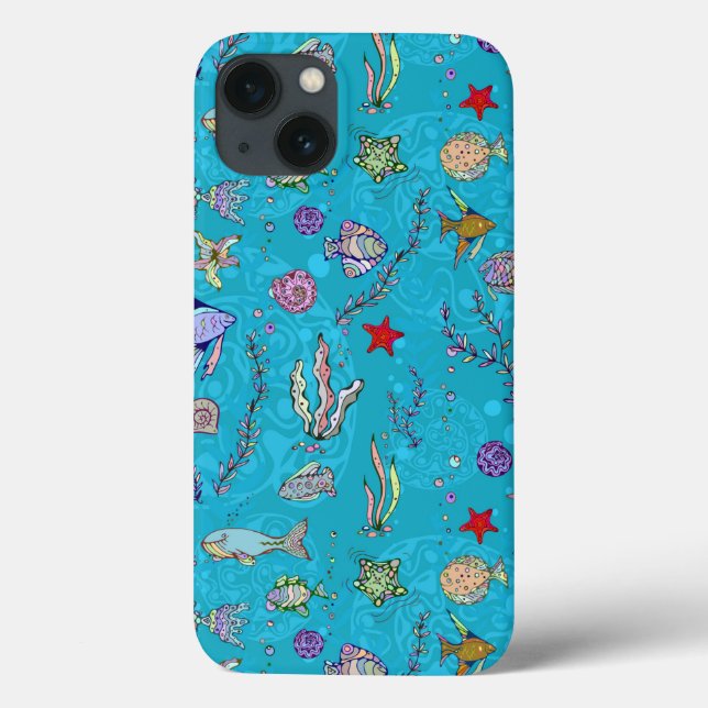 Türkis-Fisch-Muster Case-Mate iPhone Hülle (Rückseite)