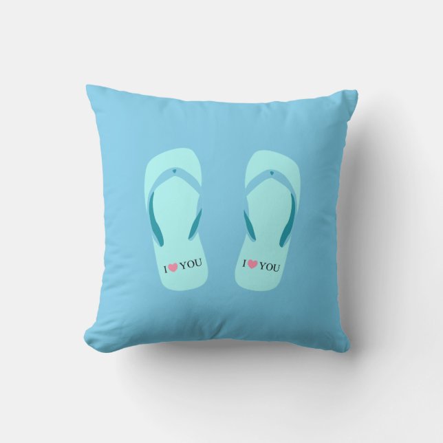 Türkis Flip Flops Blue Throw Kissen (Vorderseite)