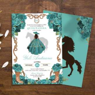Türkis Floral Charro Vestidos Quinceanera Einladung