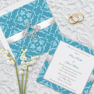 Türkis-Floral-Damask-Hochzeit Einladung