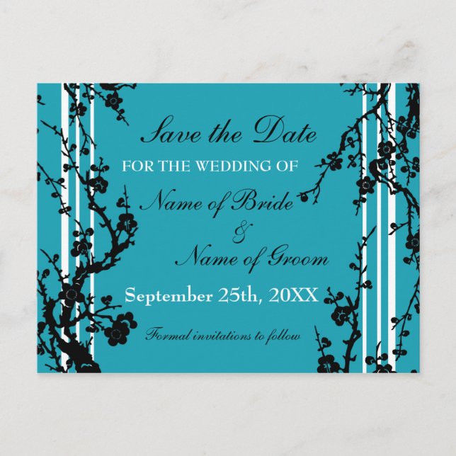 Türkis Floral Save the Date Hochzeit Postkarte (Vorderseite)