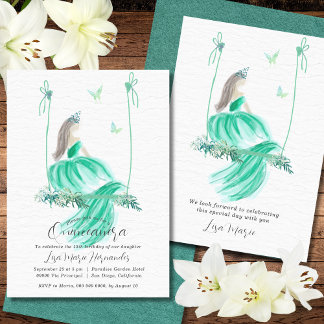 Türkis Floral Wasserfarbe Quinceañera Einladung