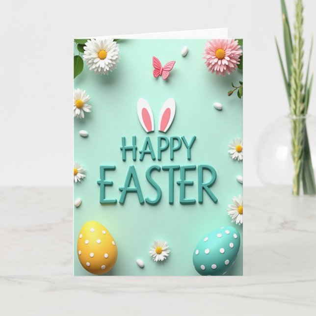 Türkis Frohe Ostern Design Karte (Vorderseite)