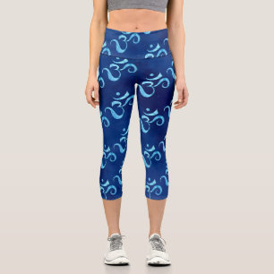 Türkis funkeln Om verstreut Blaue Tie Dye Capri Leggings