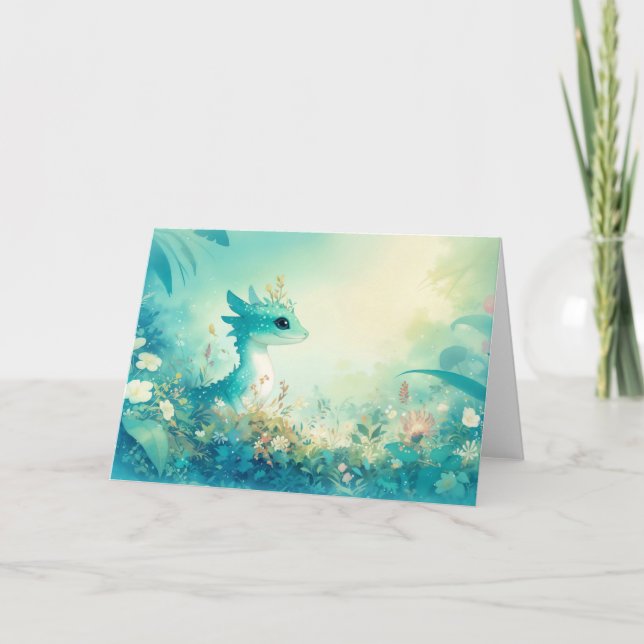 Türkis Gecko Amidst Dreammerblüten Karte (Vorderseite)